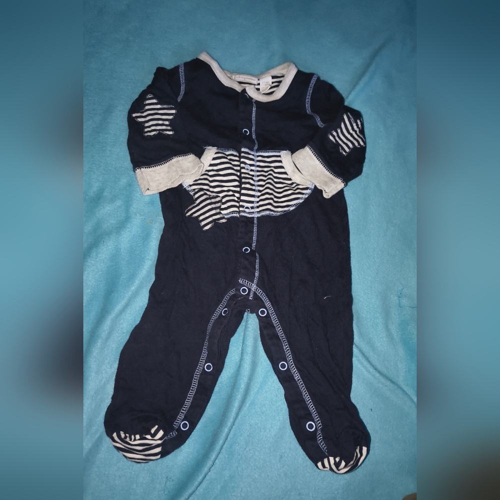 Navy Blue Striped Kids One Piece